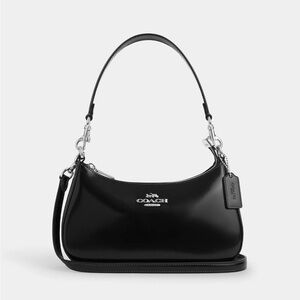 Coach Teri Black Patent Leather Shoulder Bag with Silver Accents